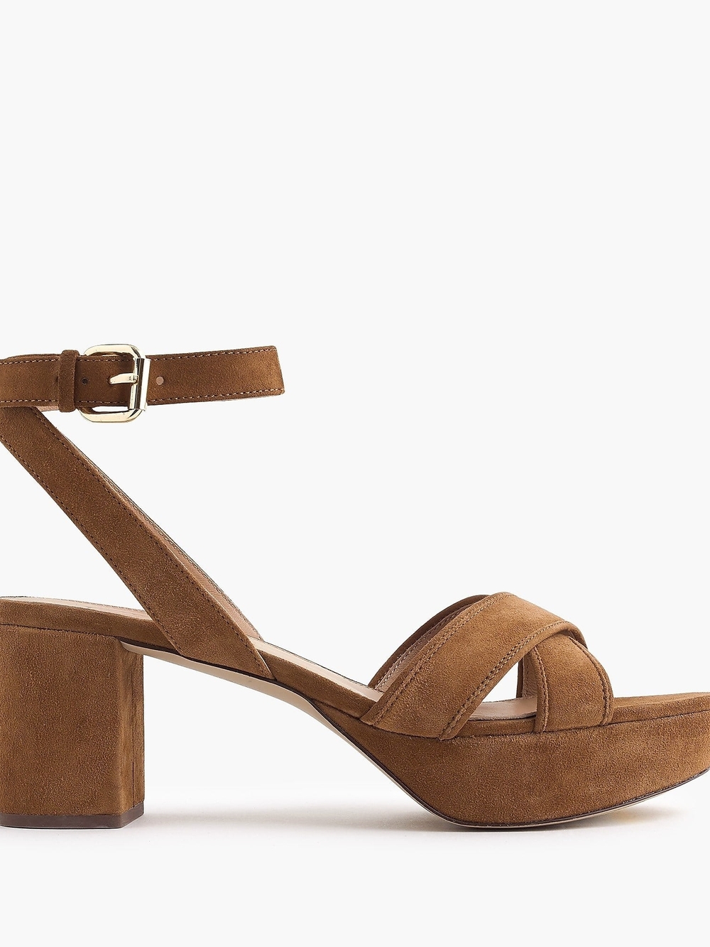 J. Crew Tan Suede Block Heel Sandal with Ankle Strap - Picture 2 of 3